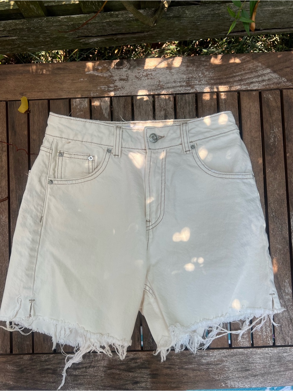 Primark Cream Denim Frayed Hem Women's Shorts